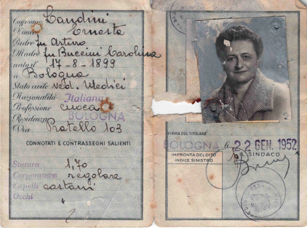 Ernesta Landini, Cuoca professionista residente in via del Pratello 103